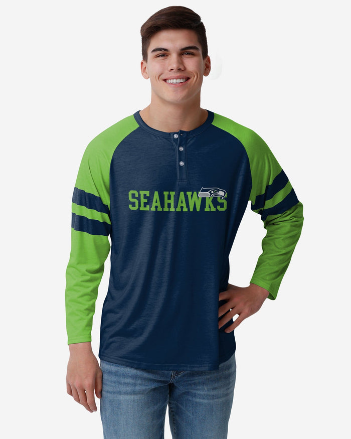 Seattle Seahawks Team Stripe Wordmark Long Sleeve Henley FOCO S - FOCO.com