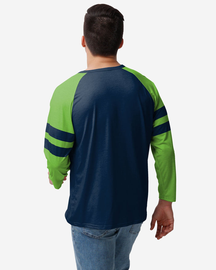 Seattle Seahawks Team Stripe Wordmark Long Sleeve Henley FOCO - FOCO.com