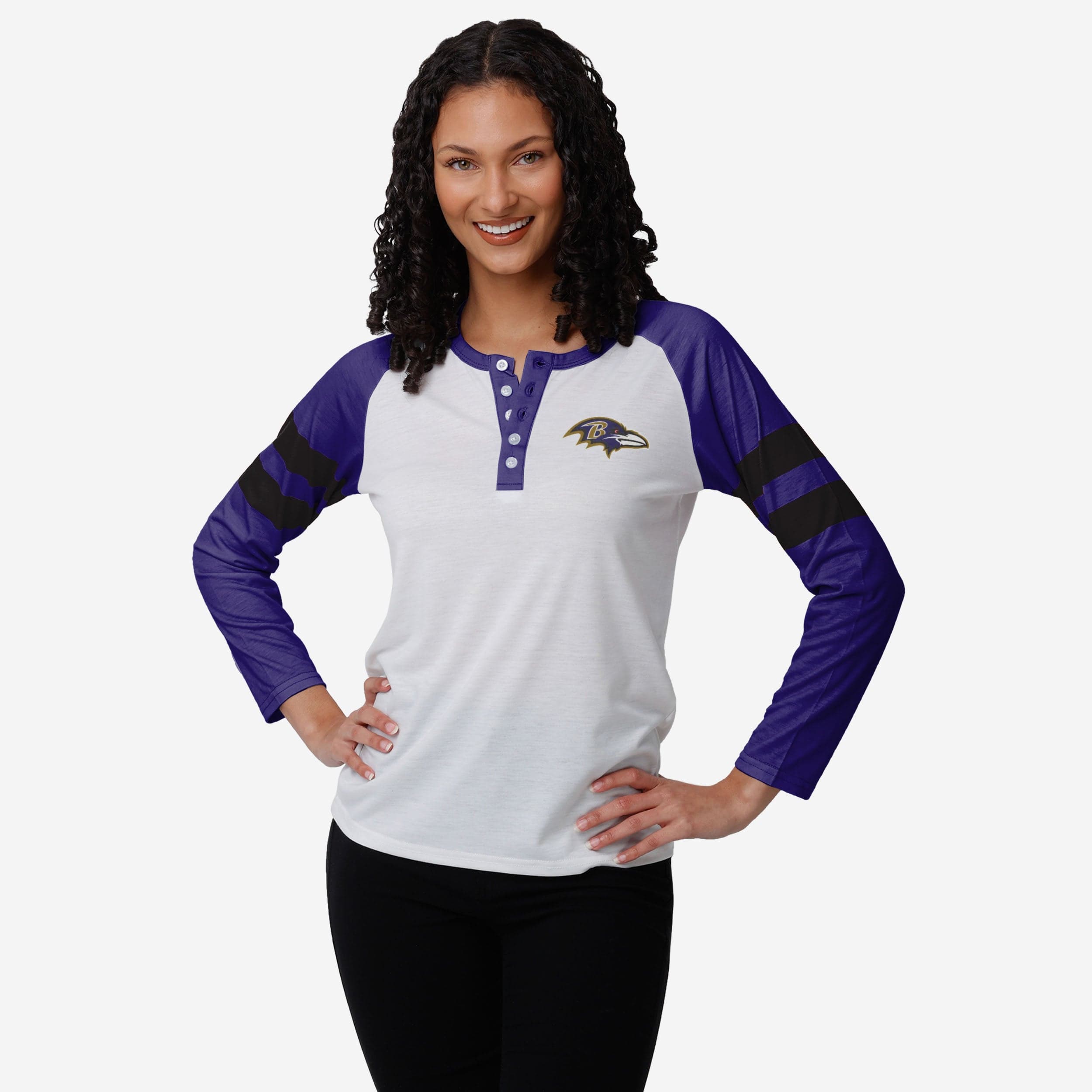 FOCO Baltimore Ravens NFL Womens Big Logo Long Sleeve Henley