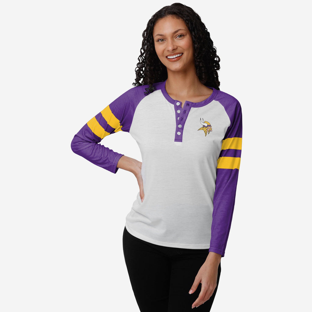 Minnesota Vikings Womens Big Logo Long Sleeve Henley FOCO S - FOCO.com