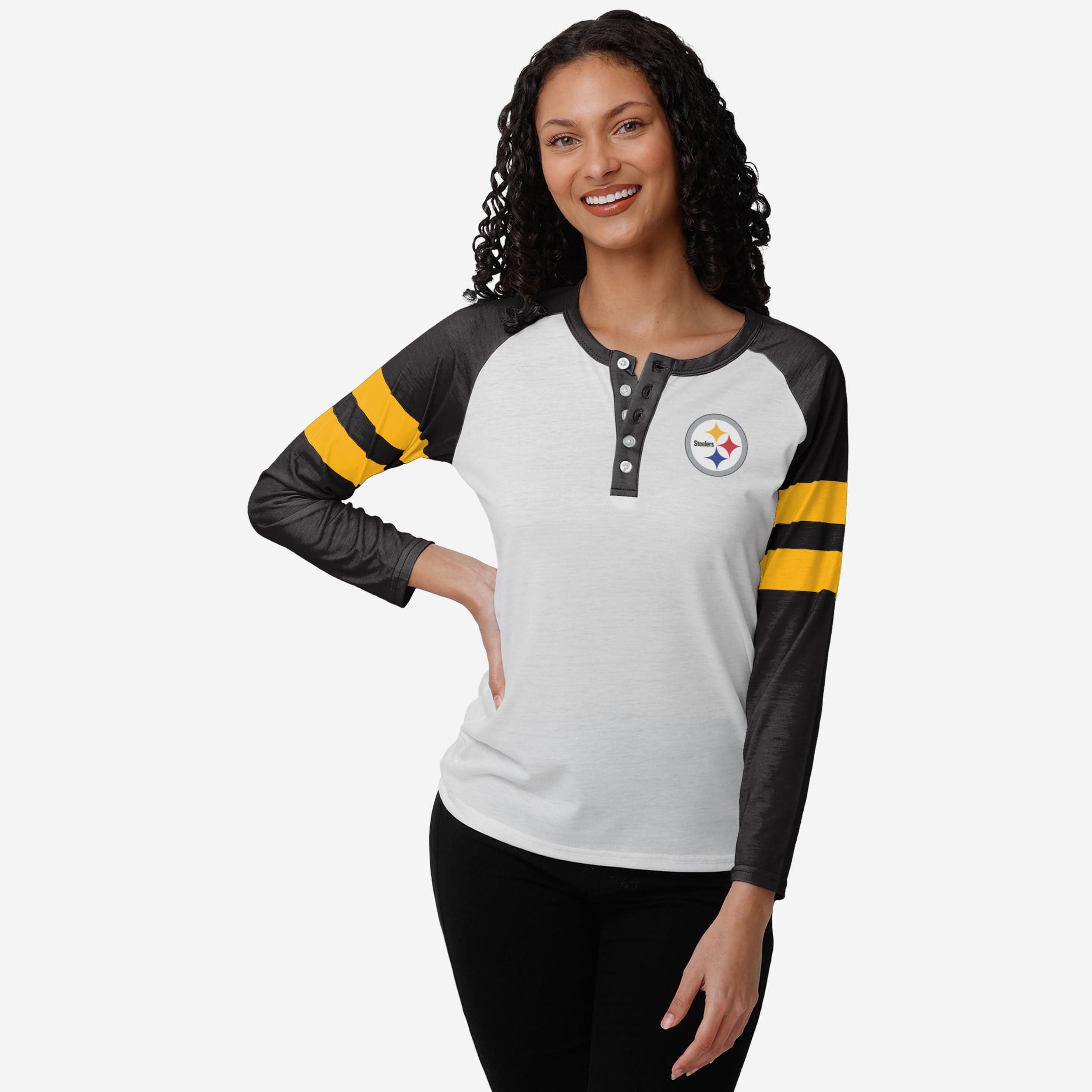 FOCO Pittsburgh Steelers NFL Womens Big Logo Long Sleeve Henley