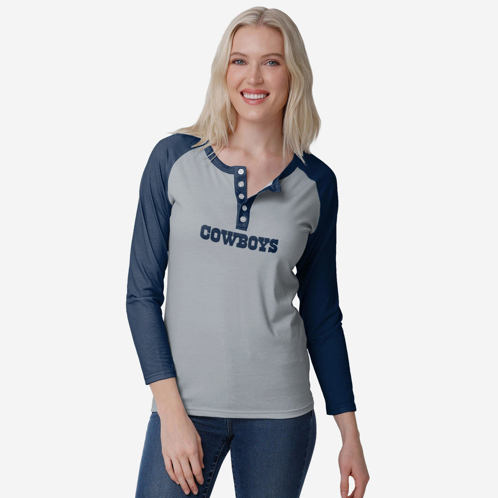 Dallas Cowboys Womens Big Wordmark Long Sleeve Henley FOCO S - FOCO.com