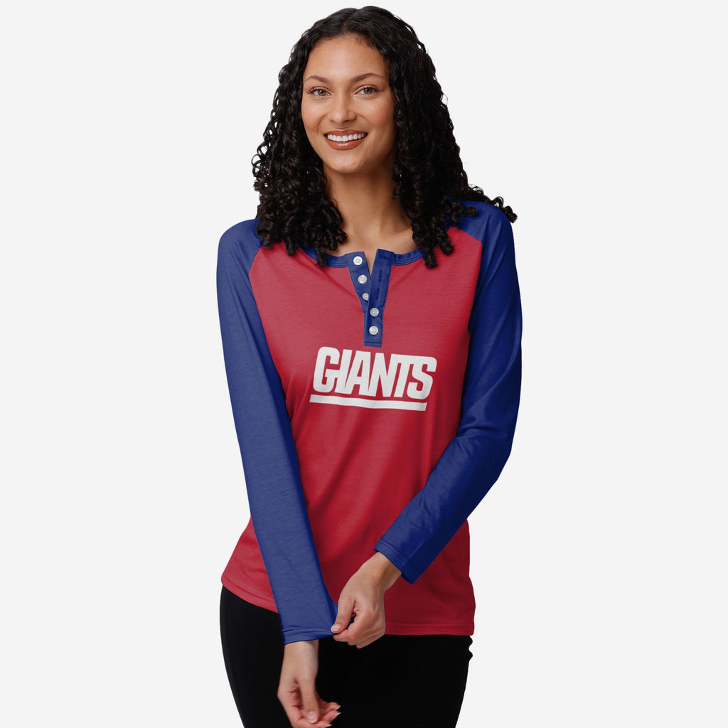 New York Giants Womens Big Wordmark Long Sleeve Henley FOCO