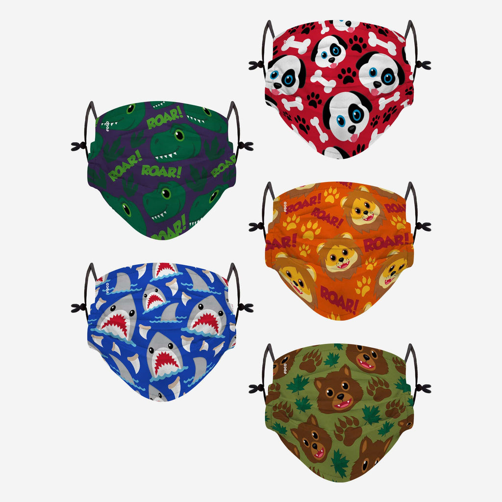 Animal Bright Pack Youth Adjustable 5 Pack Face Cover FOCO - FOCO.com