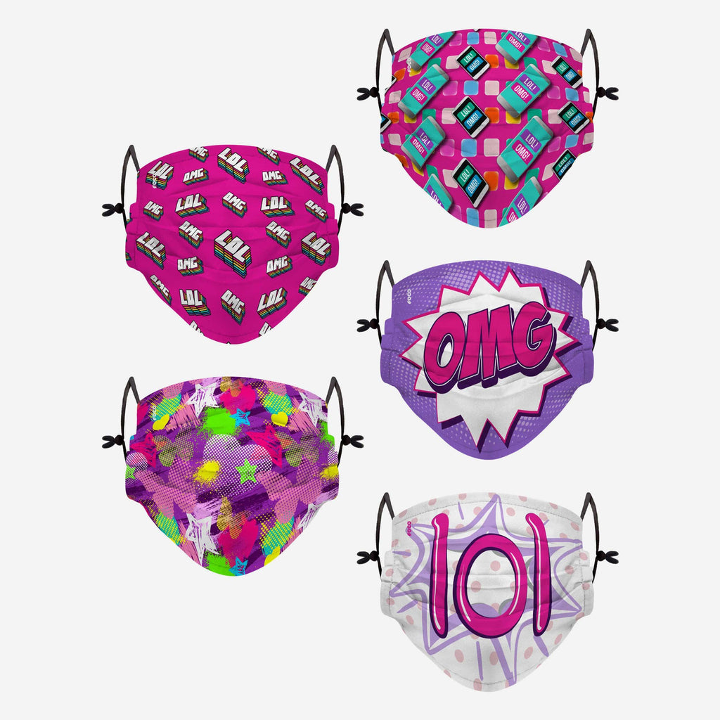 LOL OMG Pack Youth Adjustable 5 Pack Face Cover FOCO - FOCO.com