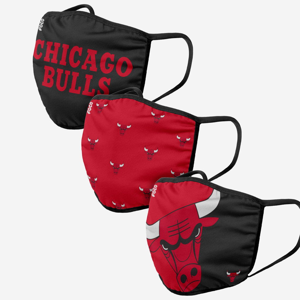 Chicago Bulls 3 Pack Face Cover FOCO Adult - FOCO.com