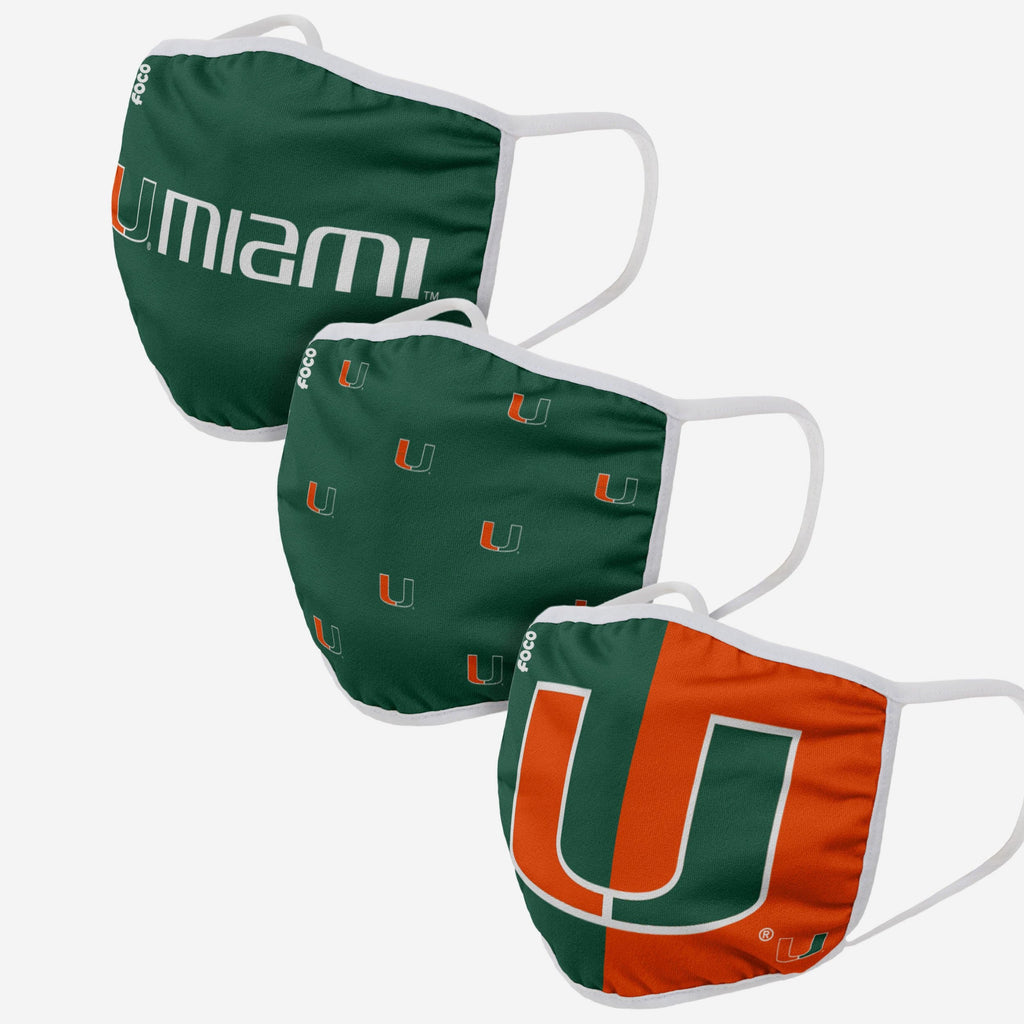 Miami Hurricanes 3 Pack Face Cover FOCO - FOCO.com