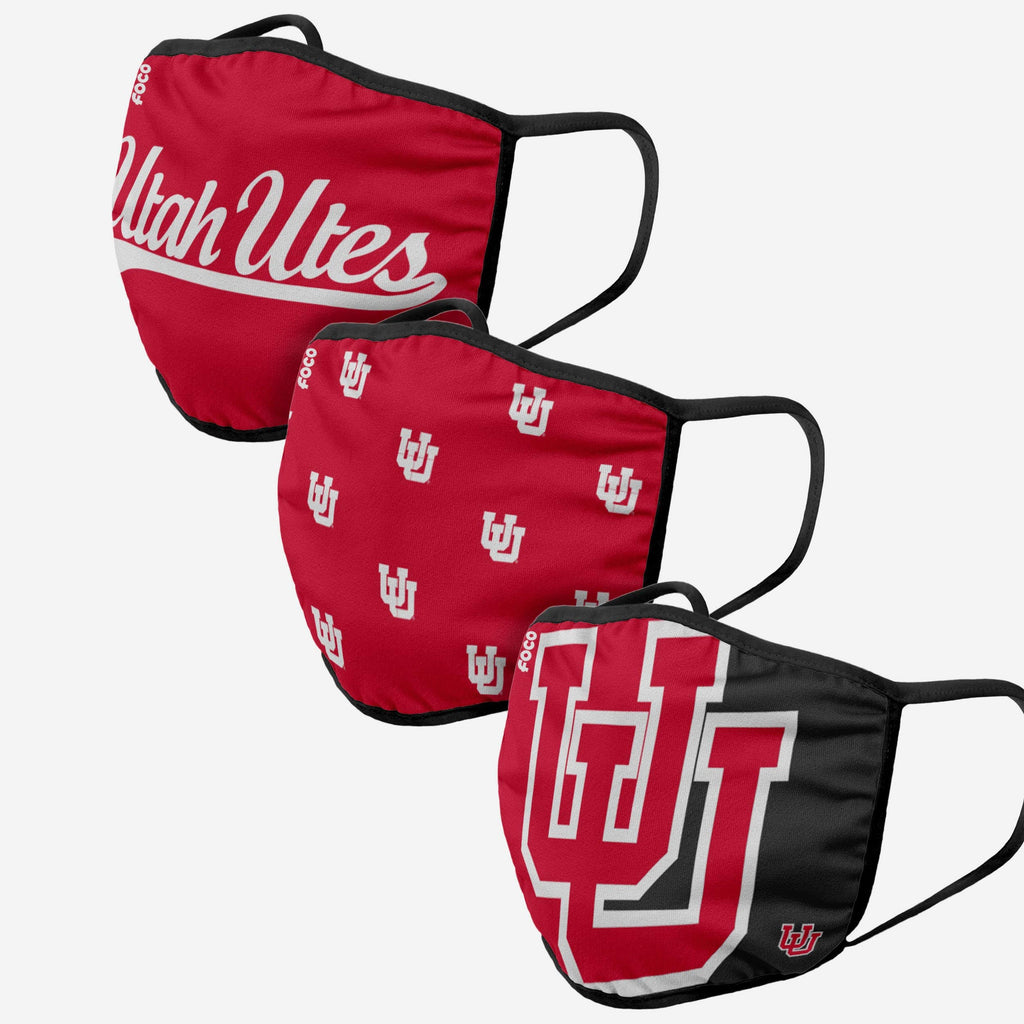 Utah Utes 3 Pack Face Cover FOCO - FOCO.com