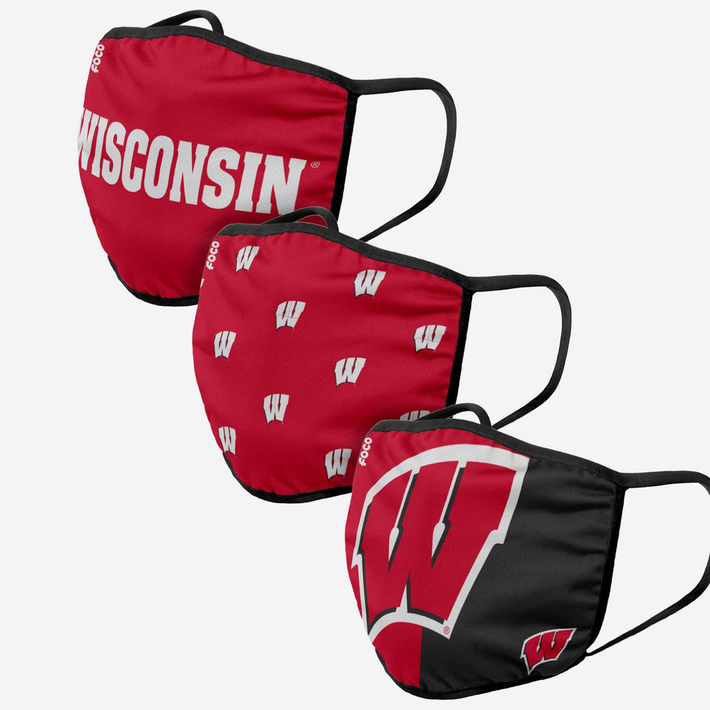 Wisconsin Badgers 3 Pack Face Cover FOCO - FOCO.com