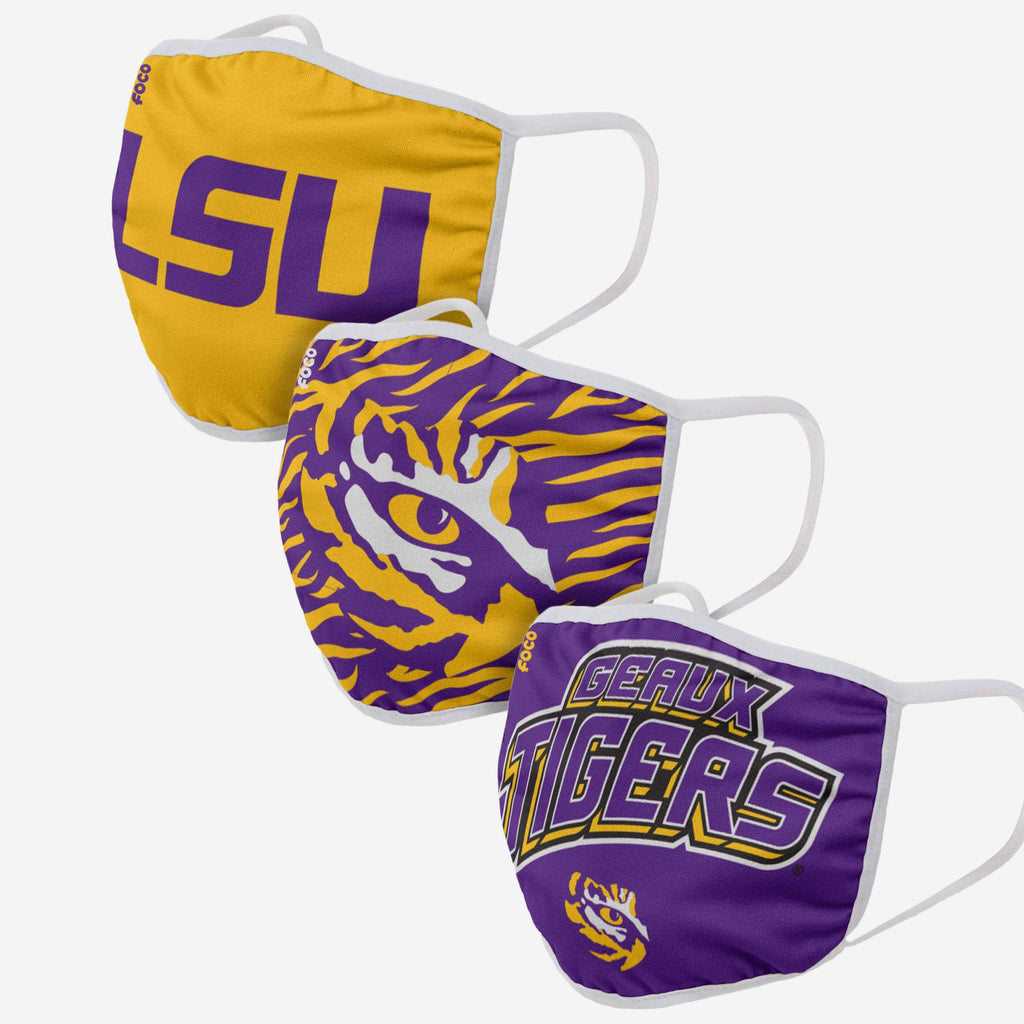 LSU Tigers Super Fan 3 Pack Face Cover FOCO - FOCO.com