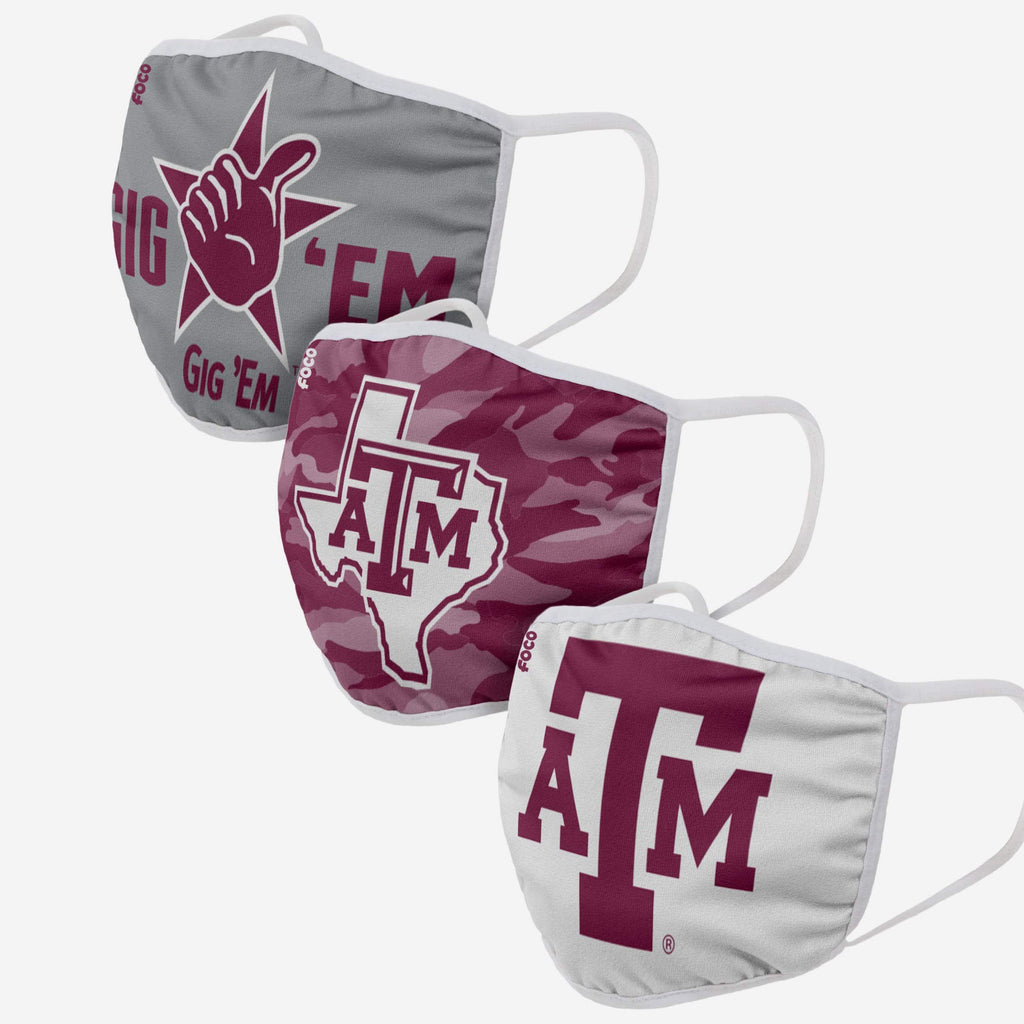 Texas A&M Aggies Super Fan 3 Pack Face Cover FOCO - FOCO.com