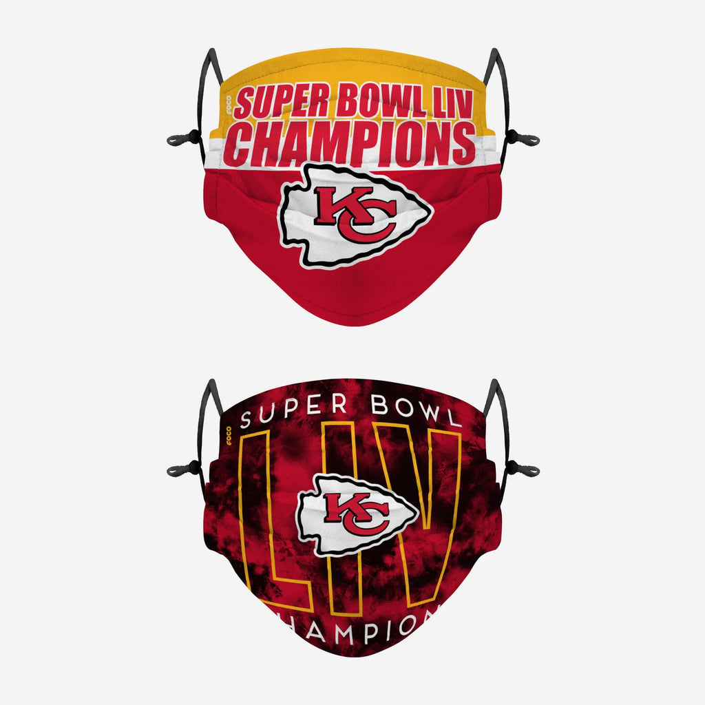 Kansas City Chiefs Super Bowl LIV Champions Adjustable 2 Pack Face Cover FOCO - FOCO.com