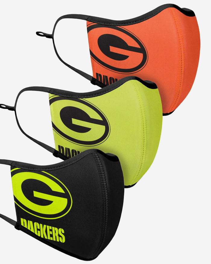 Green Bay Packers Highlights Sport 3 Pack Face Cover FOCO - FOCO.com