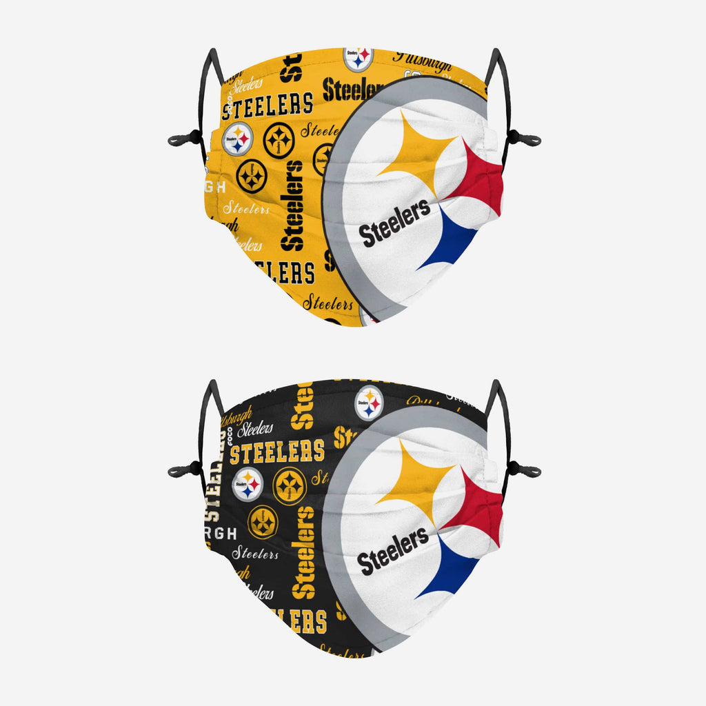 Pittsburgh Steelers Logo Rush Adjustable 2 Pack Face Cover FOCO - FOCO.com