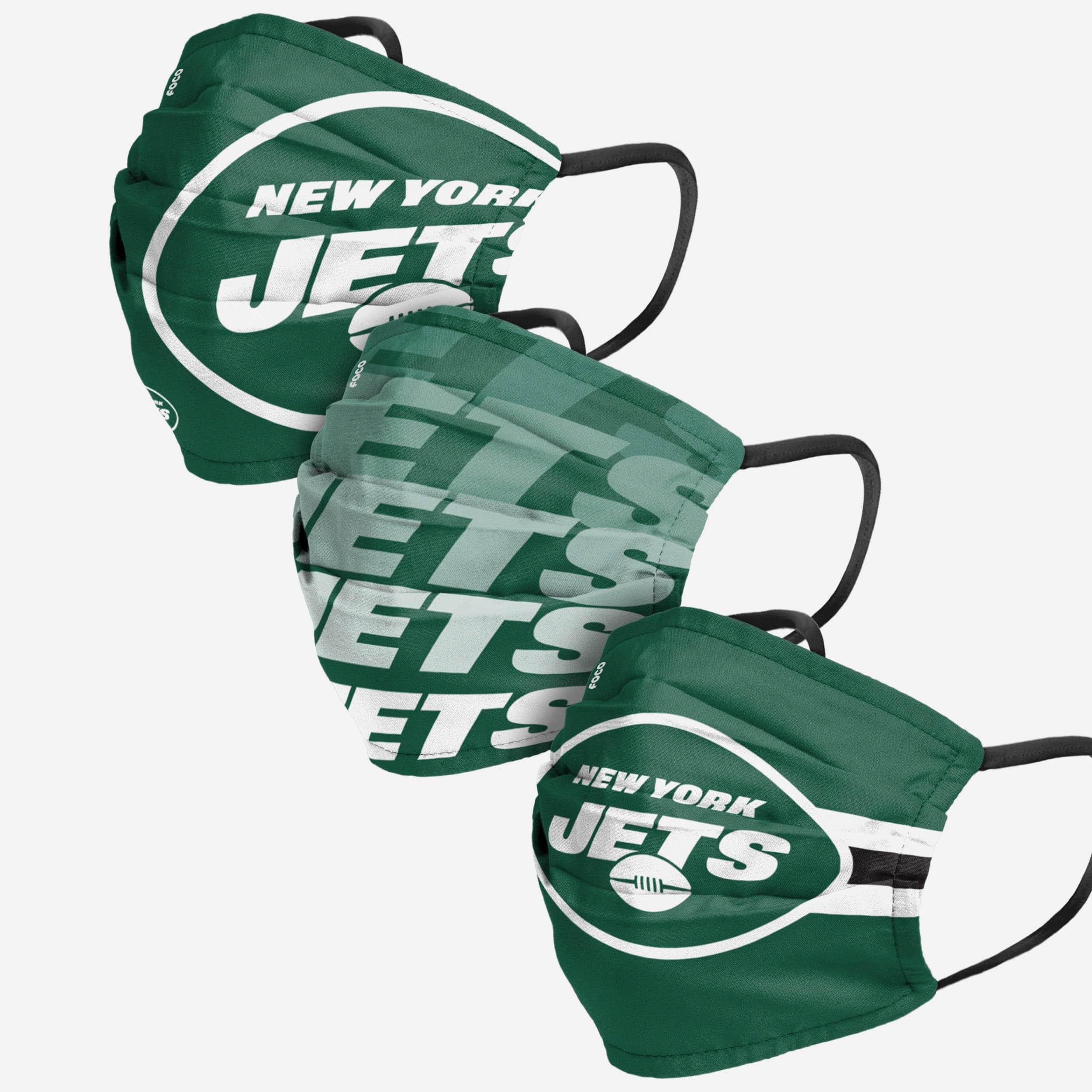 3 Pack New York Jets Officially Licensed NFL Washable Resuable Face Mask  Cover By FOCO