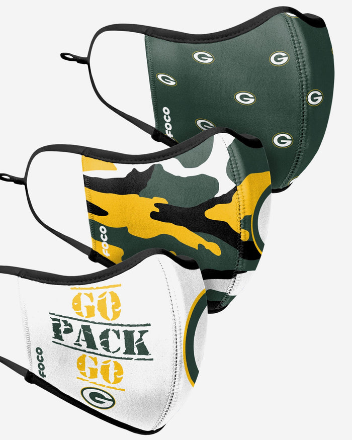 Green Bay Packers Thematic Sport 3 Pack Face Cover FOCO - FOCO.com