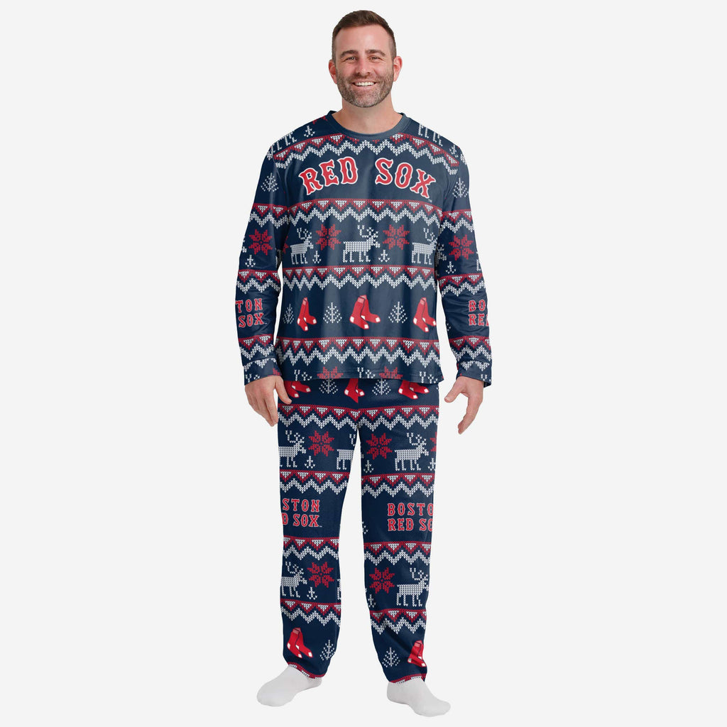 Boston Red Sox Mens Ugly Pattern Family Holiday Pajamas FOCO