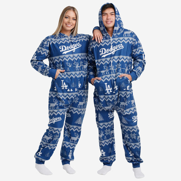 Los Angeles Dodgers Ugly Pattern One Piece Pajamas FOCO