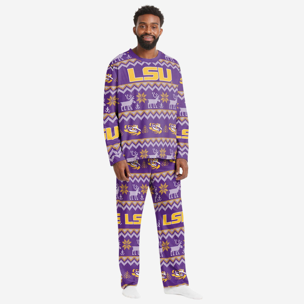 LSU Tigers Mens Ugly Pattern Family Holiday Pajamas FOCO S - FOCO.com