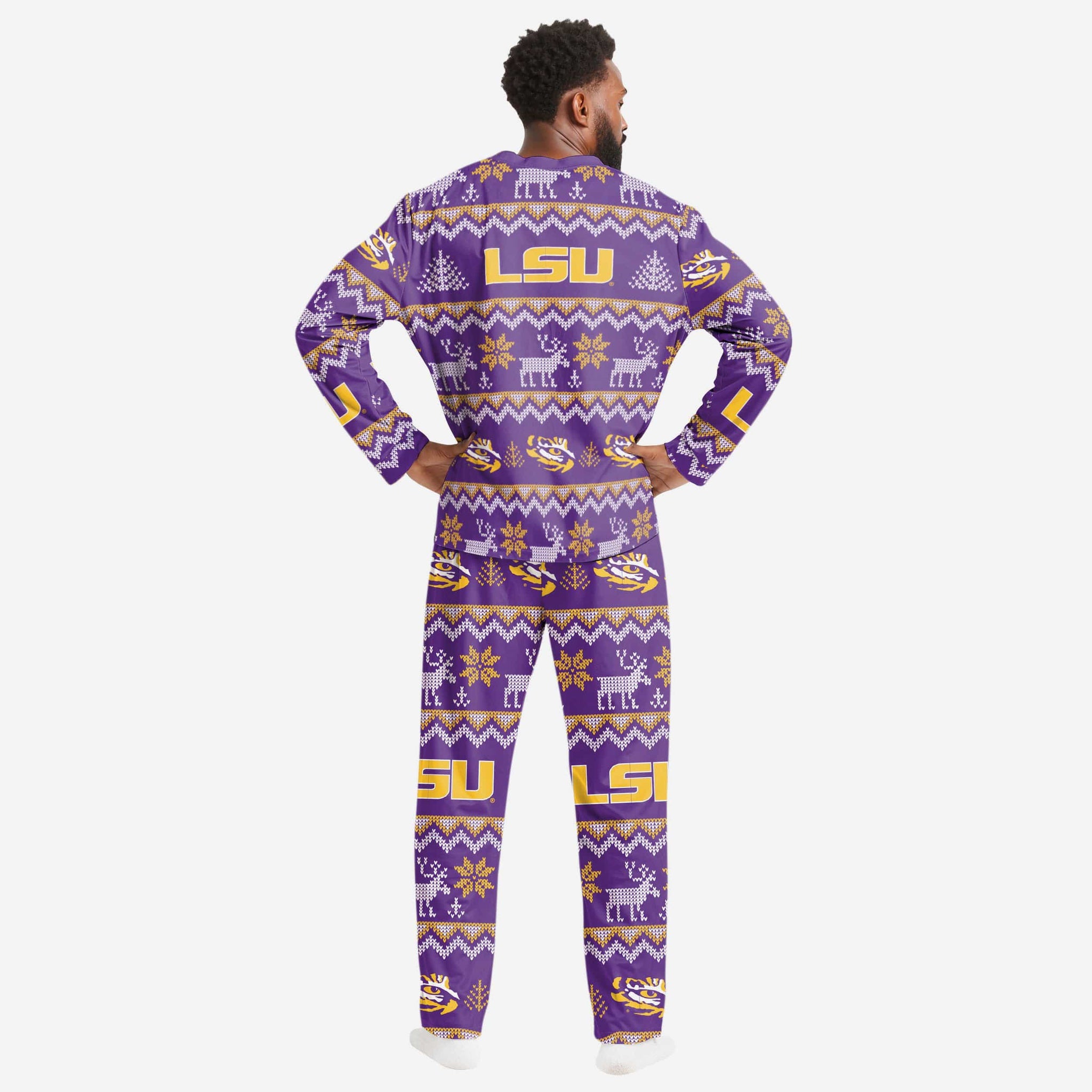 LSU Tigers Mens Ugly Pattern Family Holiday Pajamas FOCO