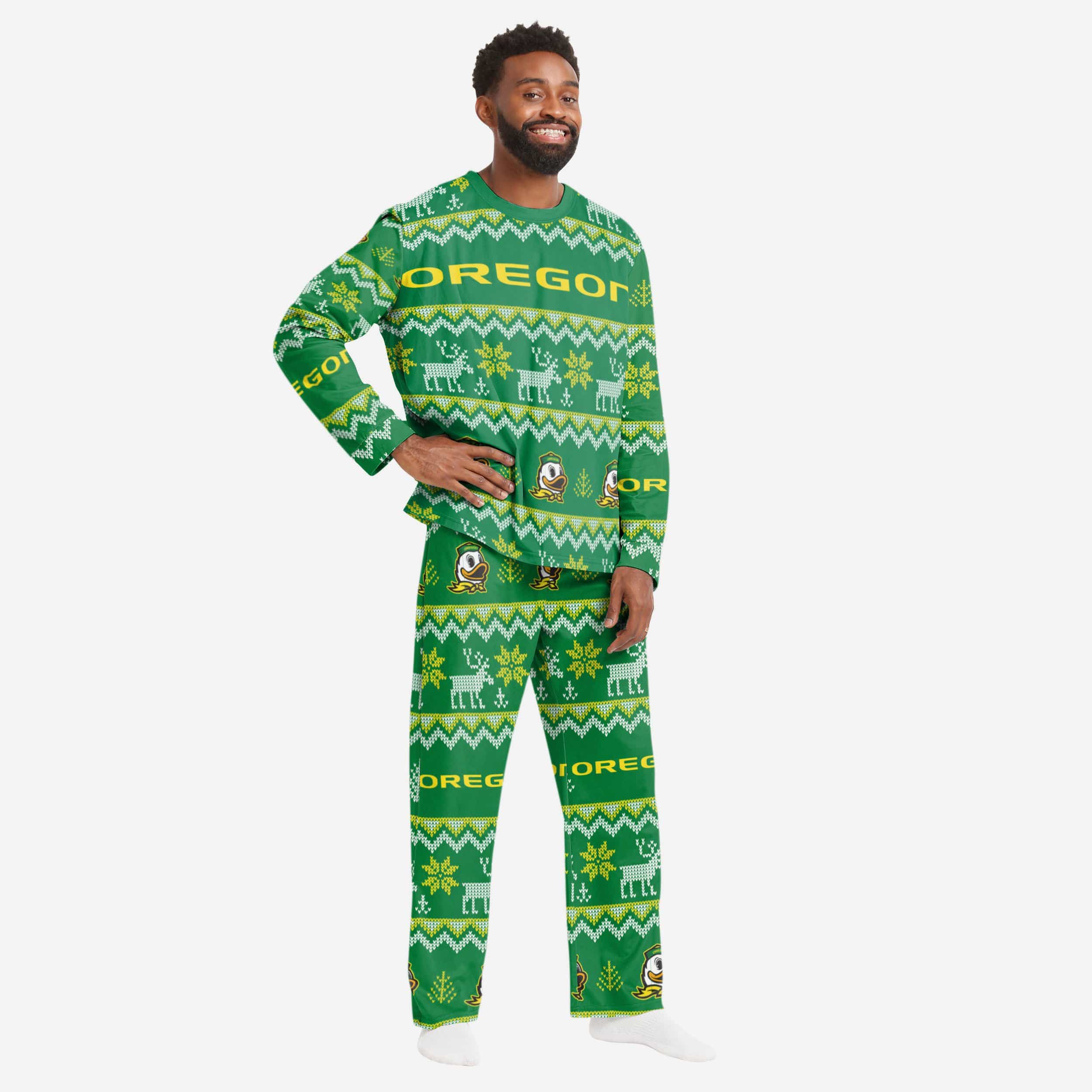 Oregon Ducks Mens Ugly Pattern Family Holiday Pajamas FOCO