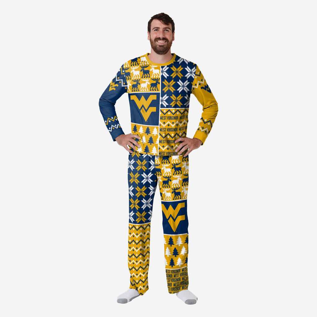 West Virginia Mountaineers Mens Busy Block Family Holiday Pajamas FOCO S - FOCO.com