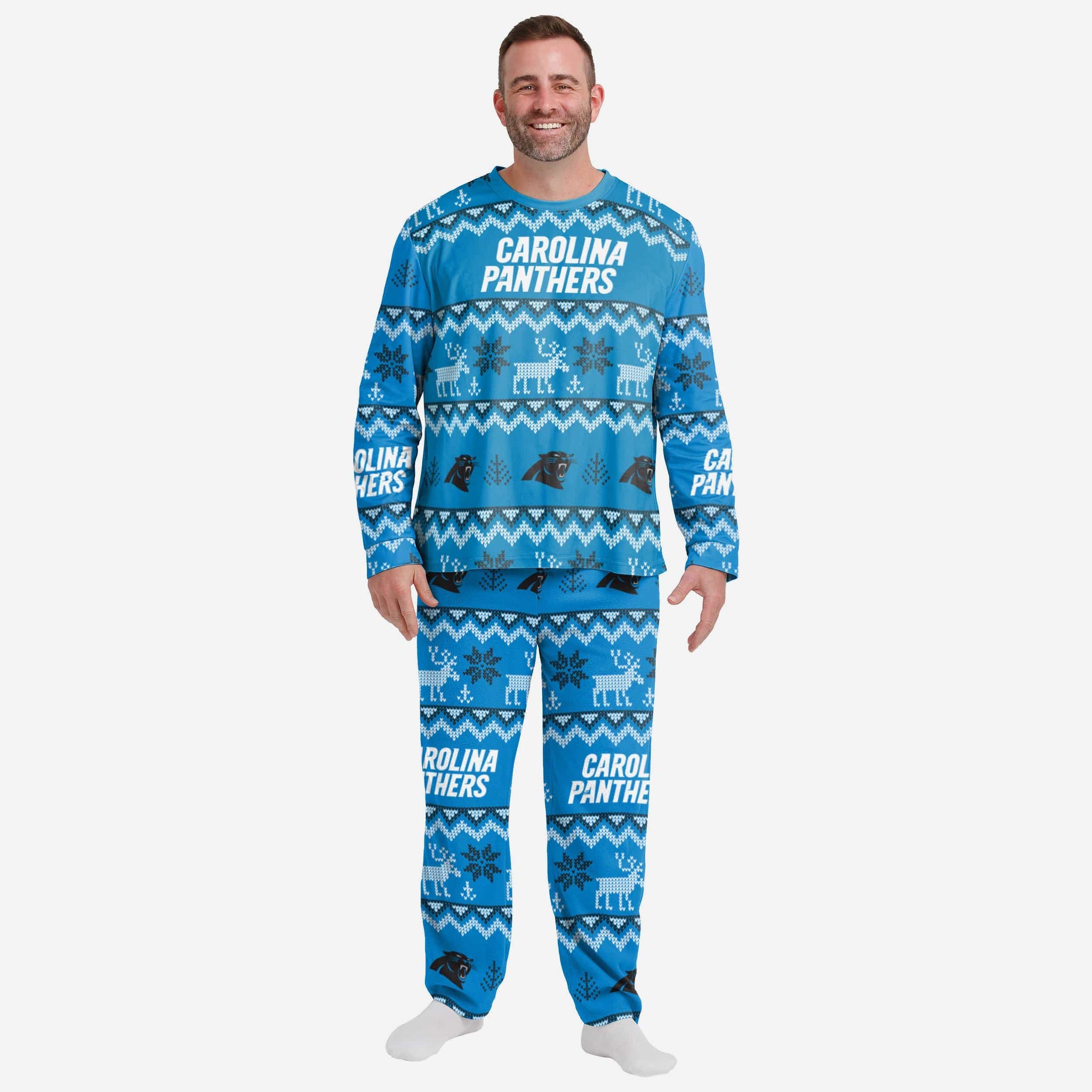 Carolina Panthers Youth Ugly Pattern Family Holiday Pajamas FOCO