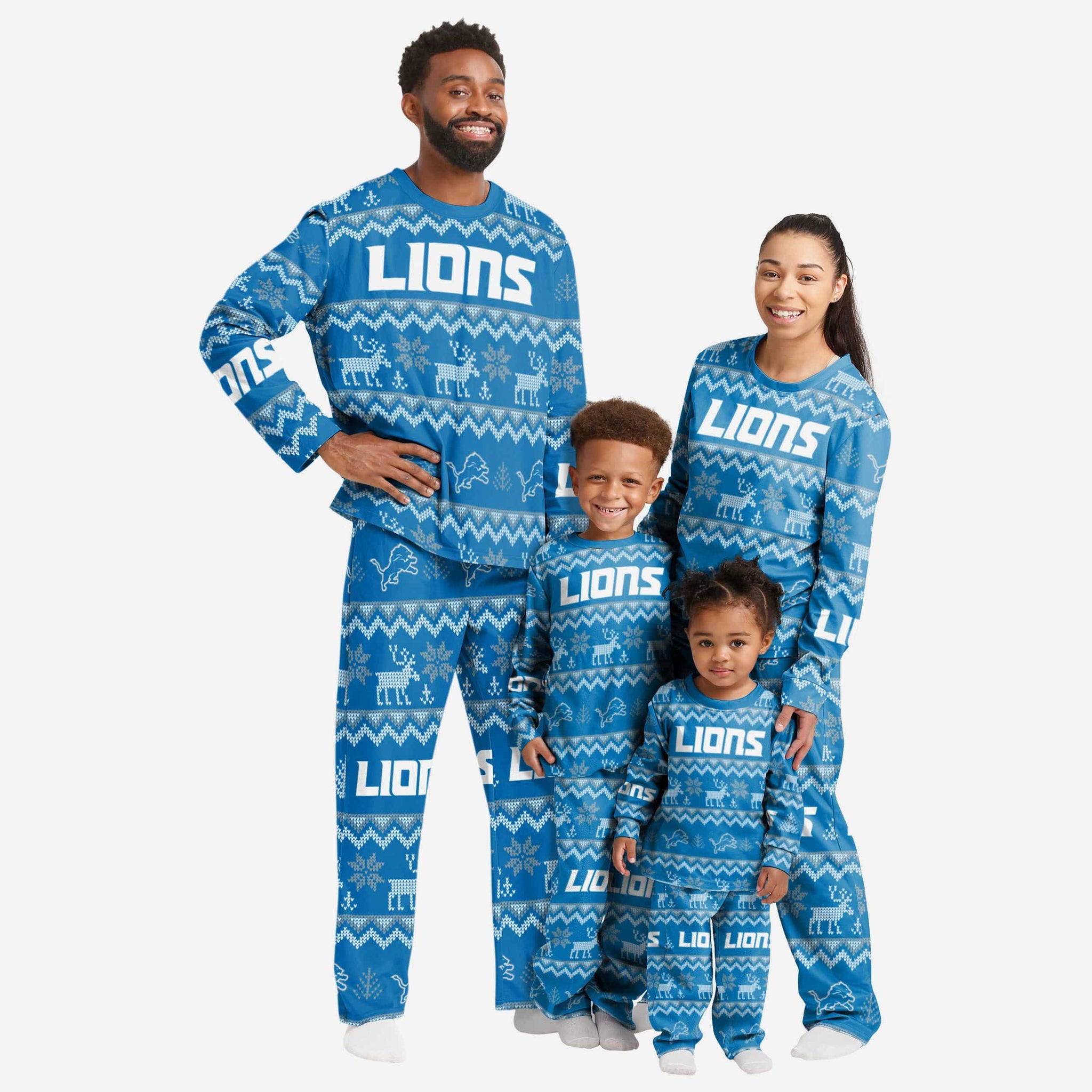 Men's Blue Detroit Lions Holiday Wordmark Ugly Pajama Set