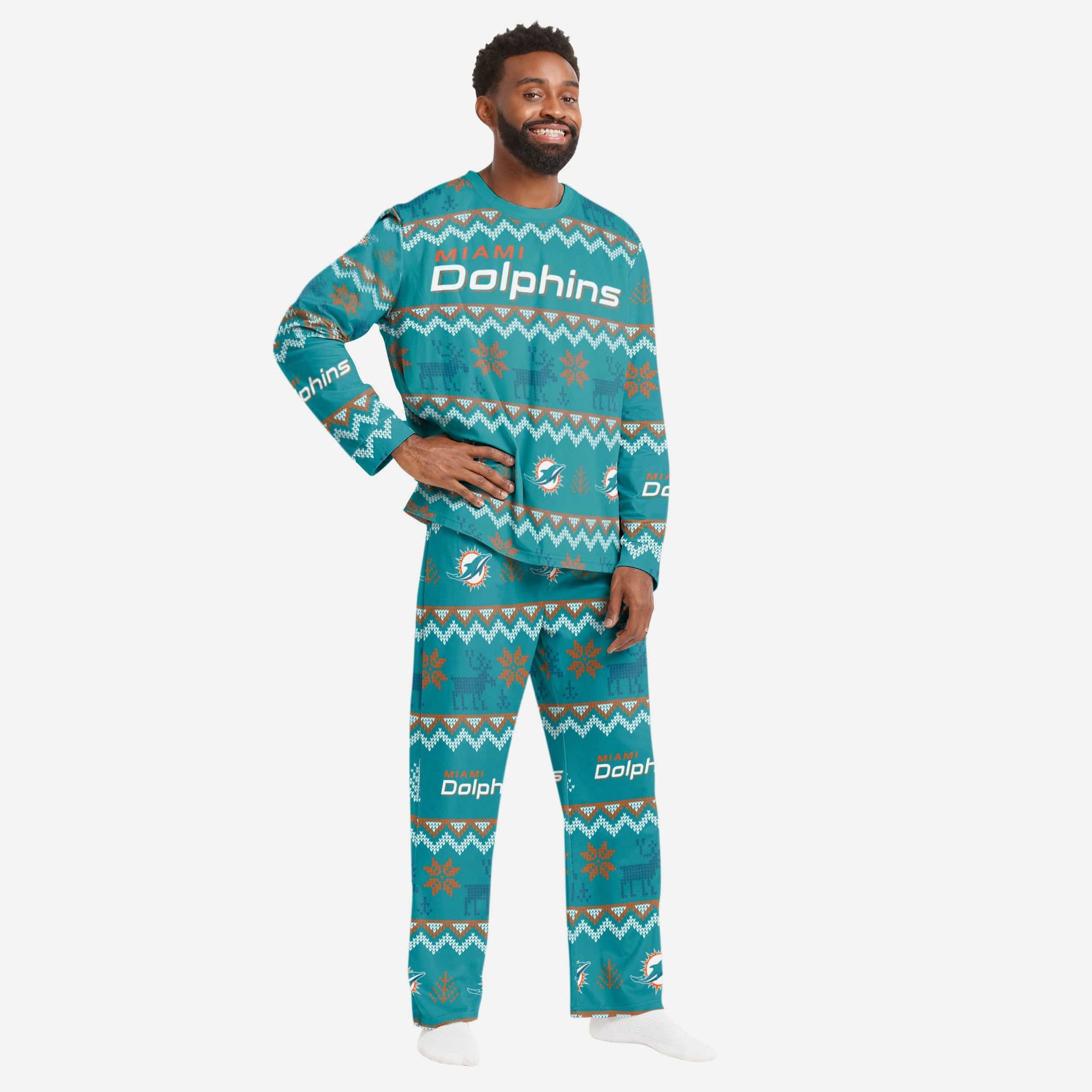 Miami Dolphins Mens Ugly Pattern Family Holiday Pajamas FOCO