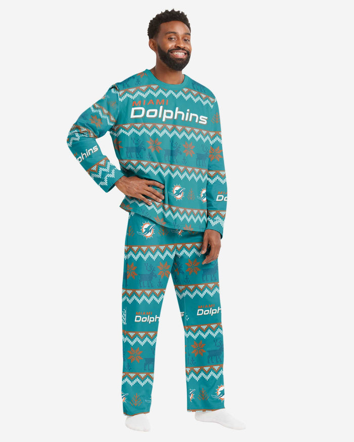 Miami Dolphins Mens Ugly Pattern Family Holiday Pajamas FOCO