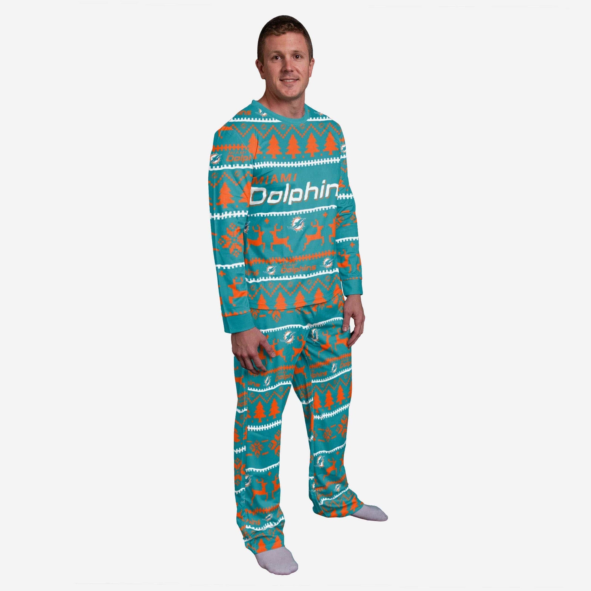 Miami Dolphins FOCO Wordmark Ugly Pajama Set - Orange