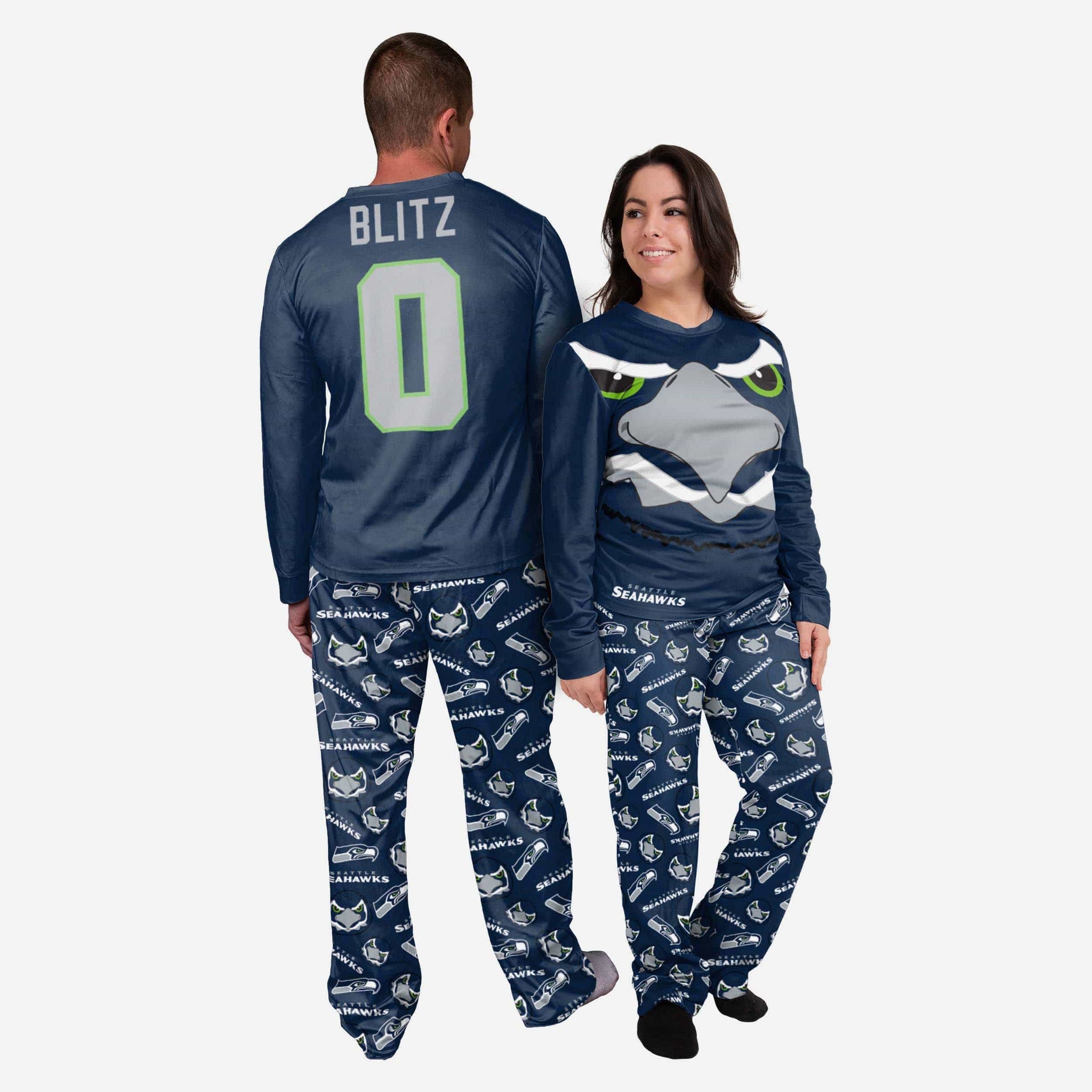 FOCO Seattle Seahawks Repeat Print Reversible Hoodeez Navy