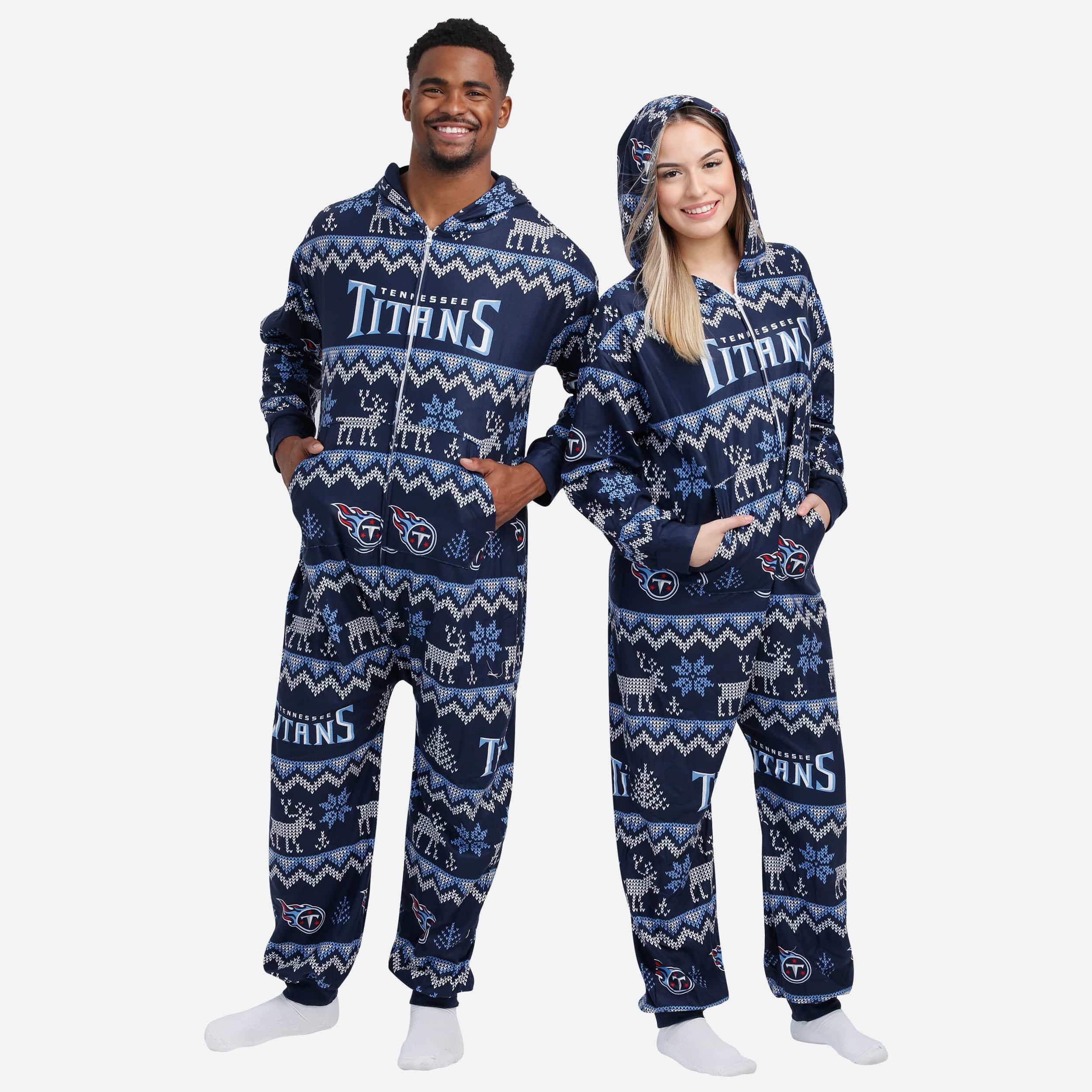 Men's Tennessee Titans Light Blue Holiday Wordmark Ugly Pajama Set