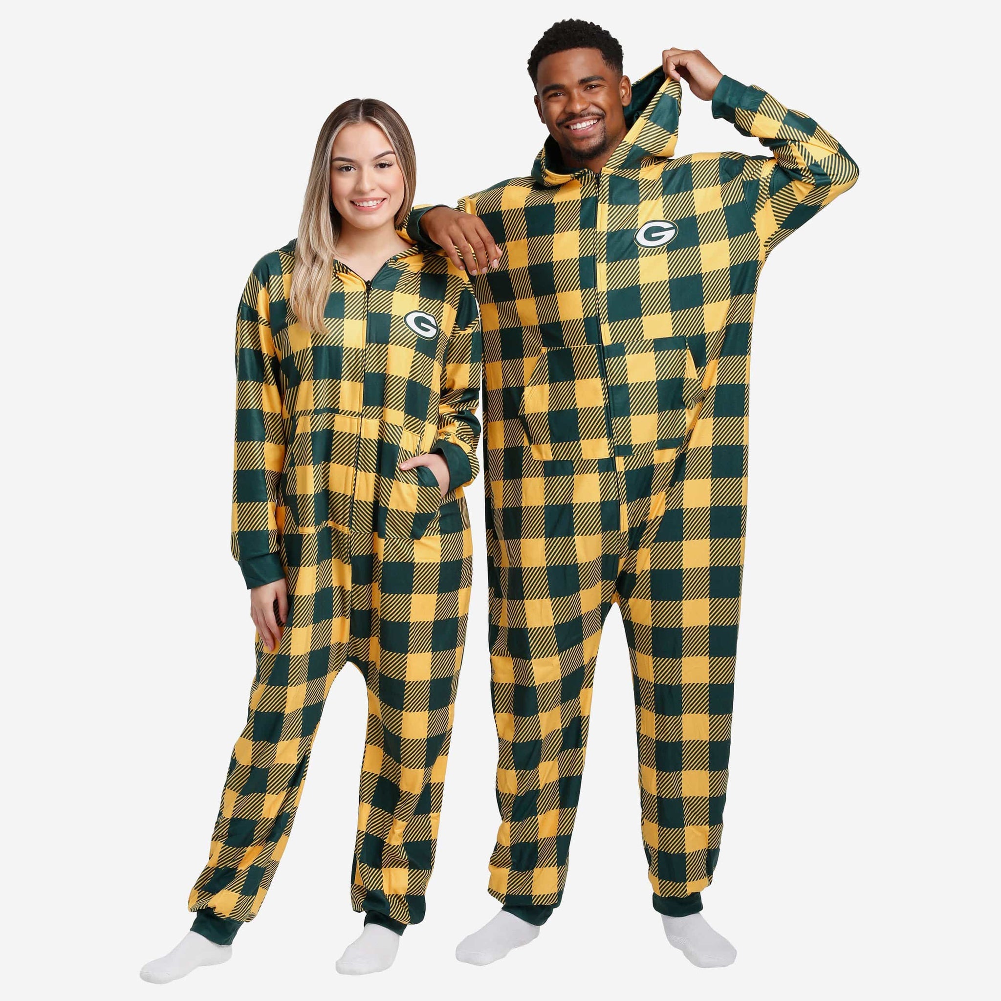 FOCO Green Bay Packers NFL Plaid One Piece Pajamas - S