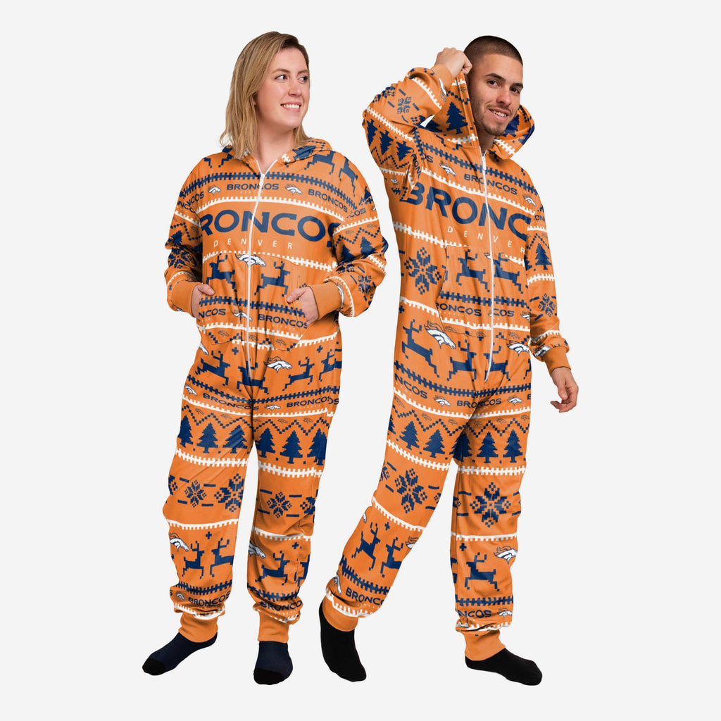 Denver Broncos Holiday One Piece Pajamas FOCO XS - FOCO.com