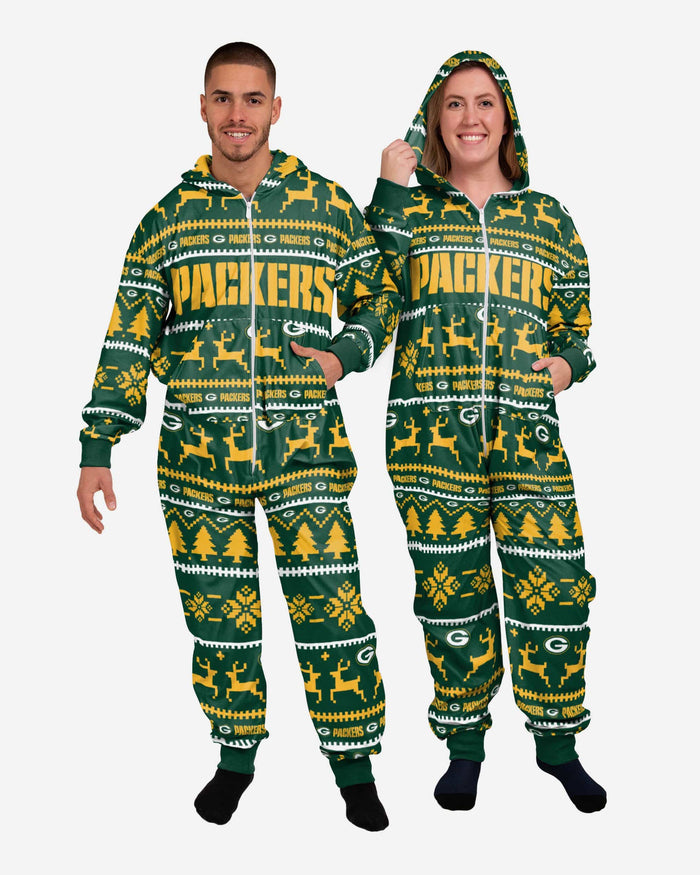 Green Bay Packers Holiday One Piece Pajamas FOCO XS - FOCO.com