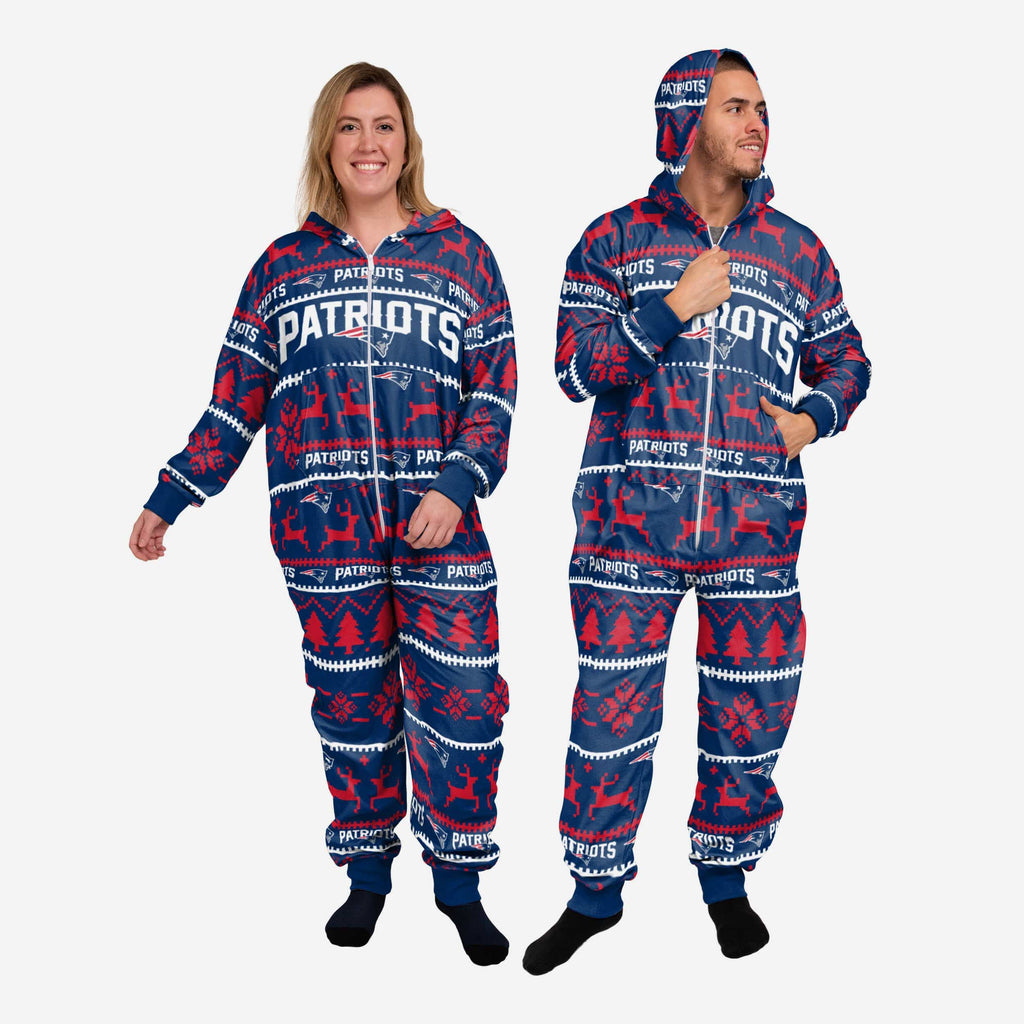 New England Patriots Holiday One Piece Pajamas FOCO XS - FOCO.com