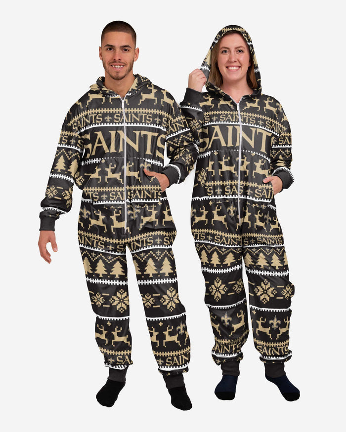 New Orleans Saints Holiday One Piece Pajamas FOCO XS - FOCO.com