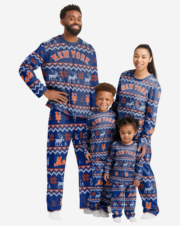 New York Mets Womens Ugly Pattern Family Holiday Pajamas FOCO - FOCO.com