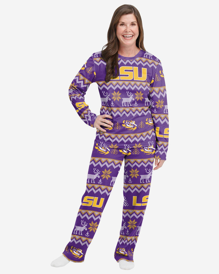 LSU Tigers Womens Ugly Pattern Family Holiday Pajamas FOCO S - FOCO.com