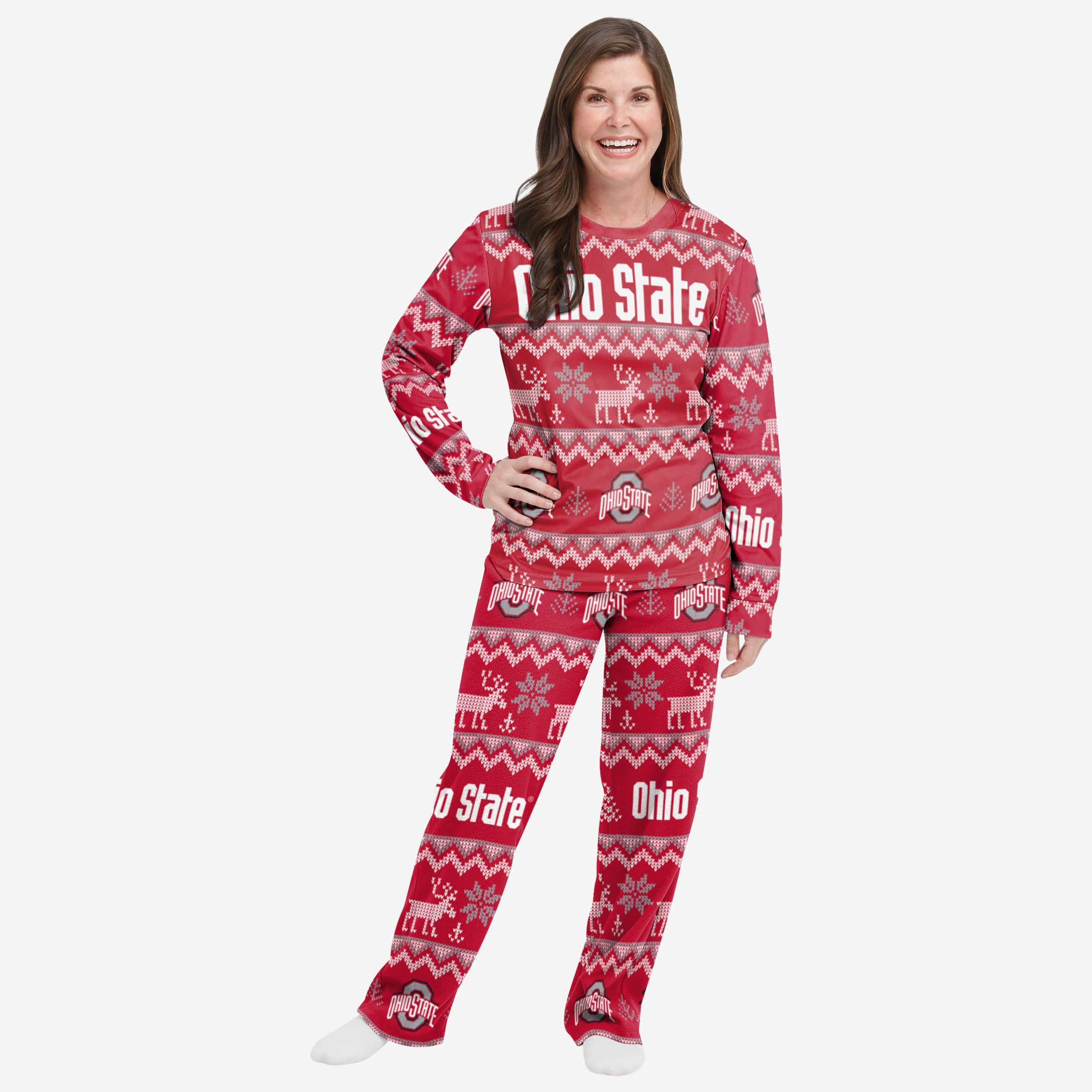 Ohio State Buckeyes Cute Christmas Pajamas Set Personalized Name