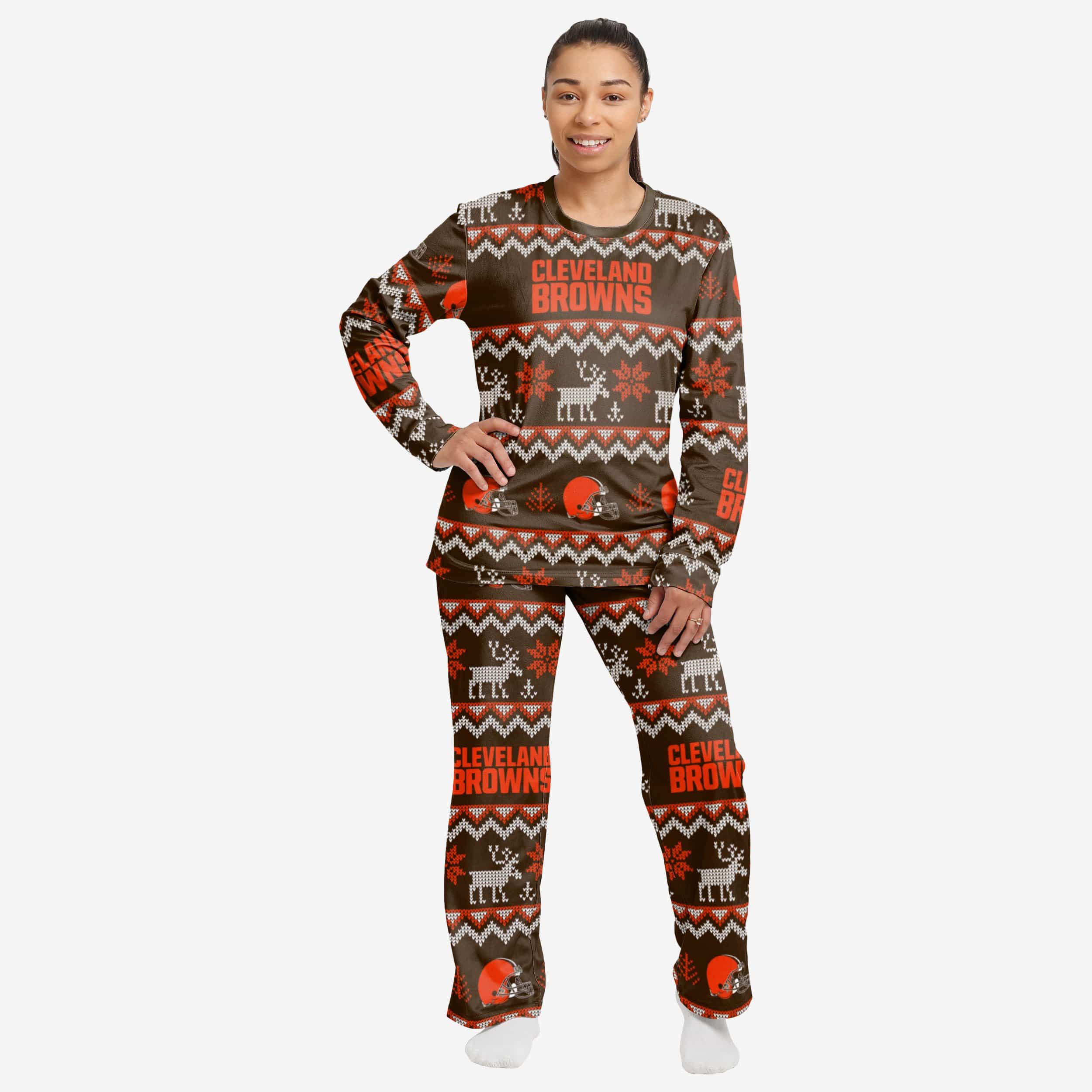 Women's FOCO Orange Cleveland Browns Holiday Ugly Pajama Set