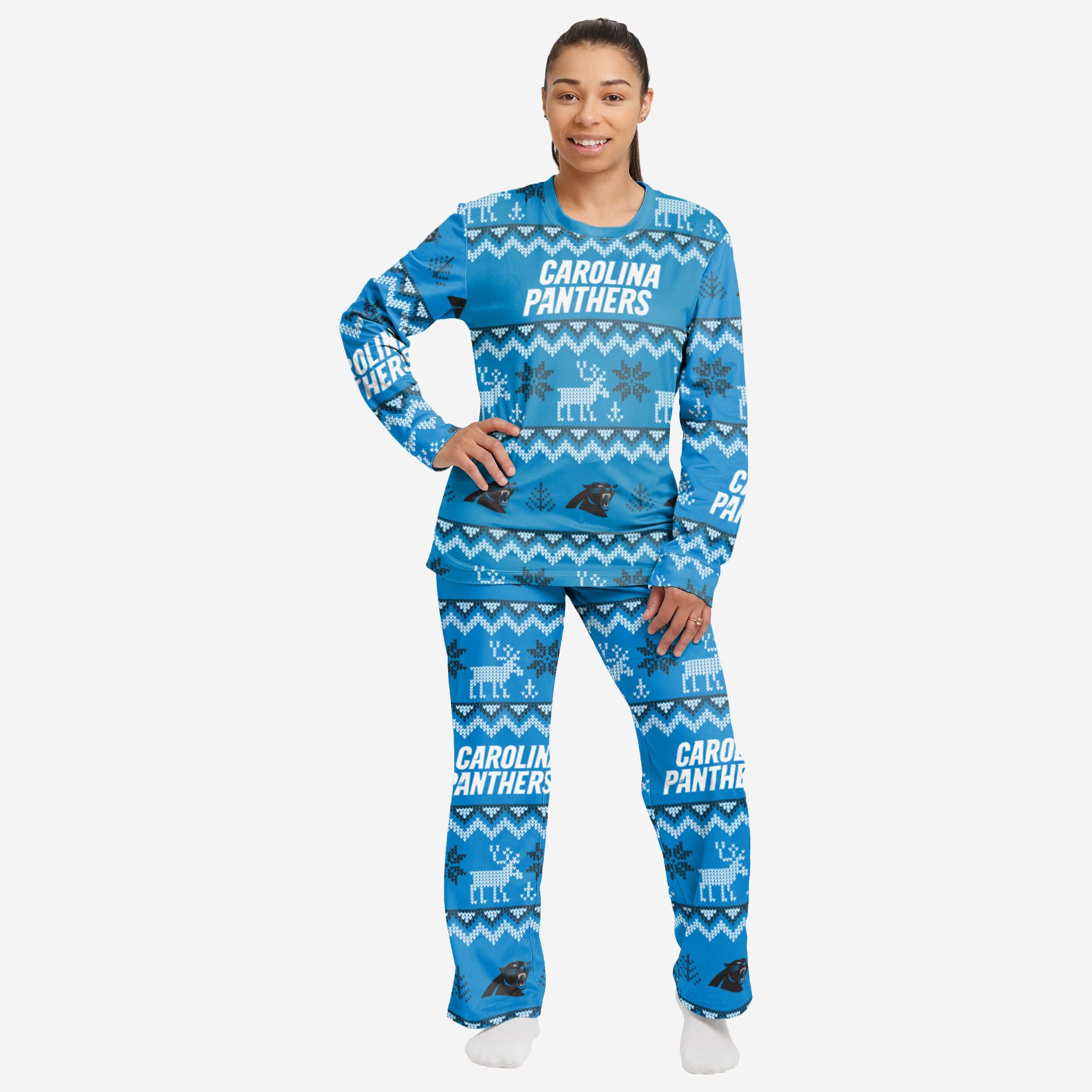 Carolina Panthers Womens Ugly Pattern Family Holiday Pajamas FOCO