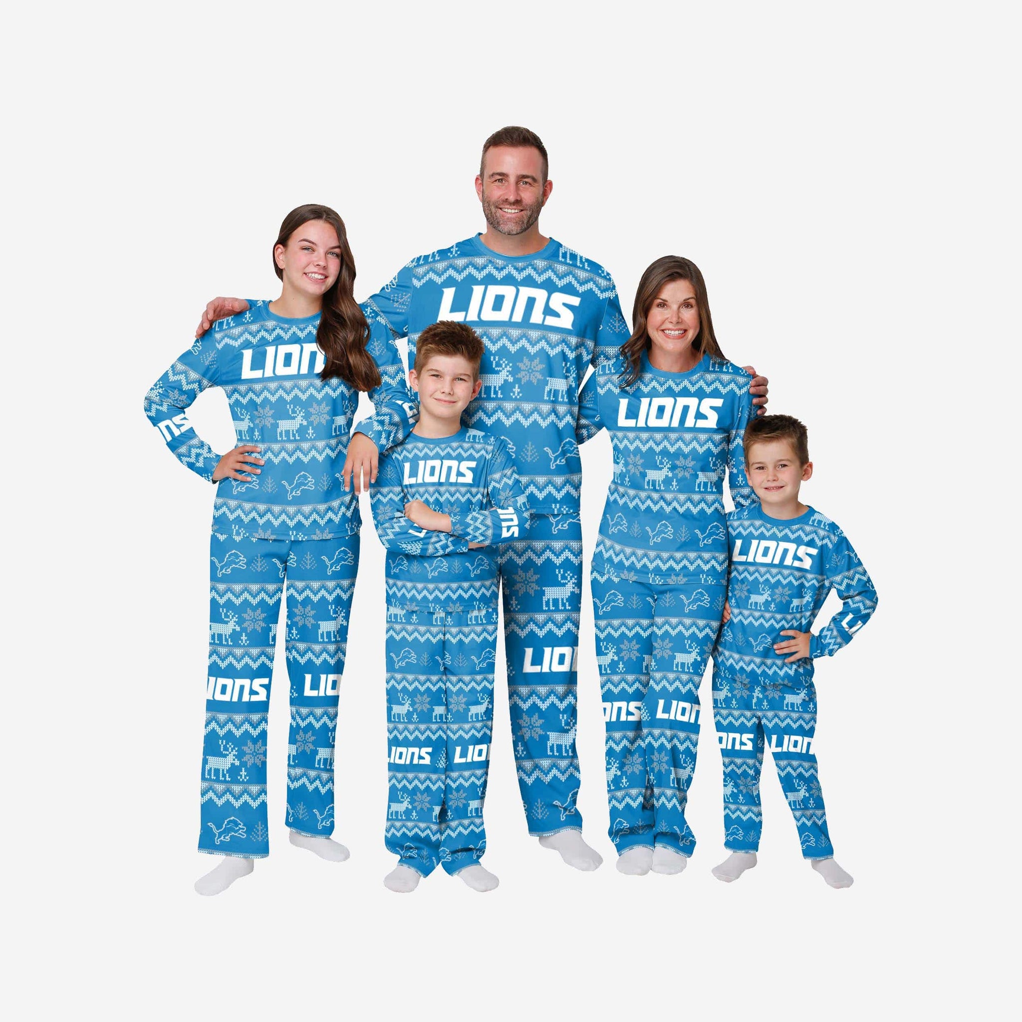 Men's FOCO Blue Detroit Lions Wordmark Ugly Pajama Set