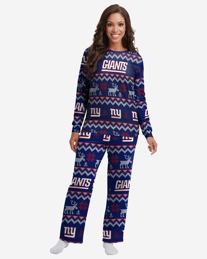 New York Giants Womens Ugly Pattern Family Holiday Pajamas FOCO S - FOCO.com