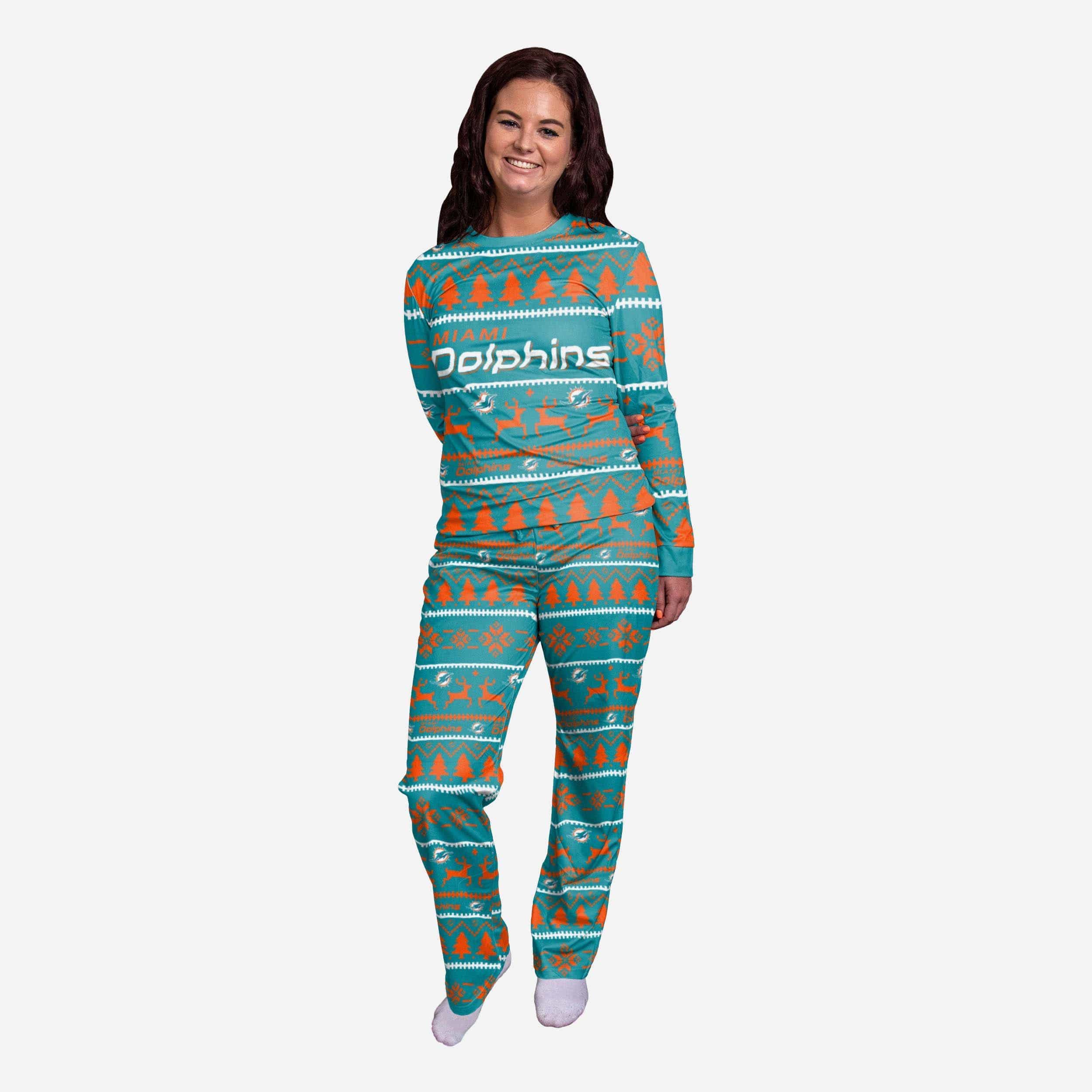 Women's FOCO Orange Miami Dolphins Ugly Pajamas Set