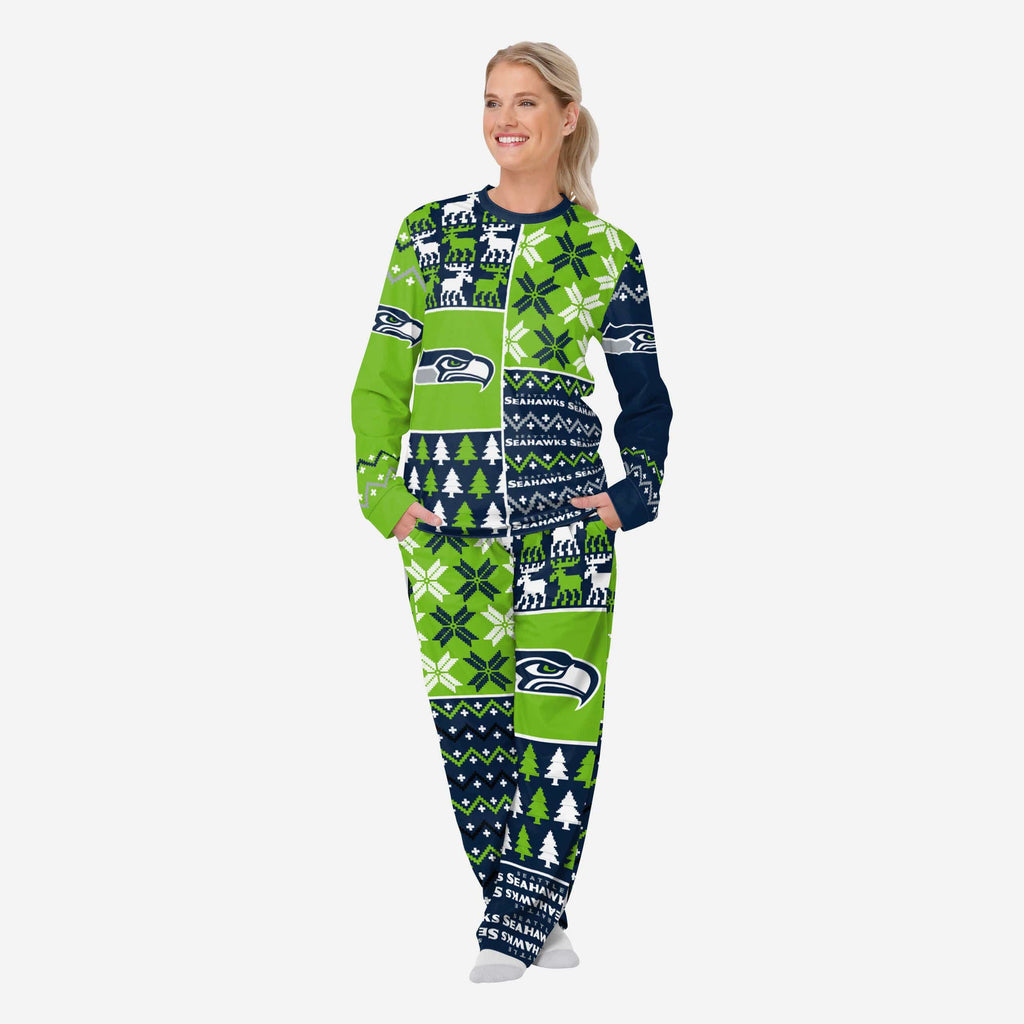 Seattle Seahawks Womens Busy Block Family Holiday Pajamas FOCO S - FOCO.com