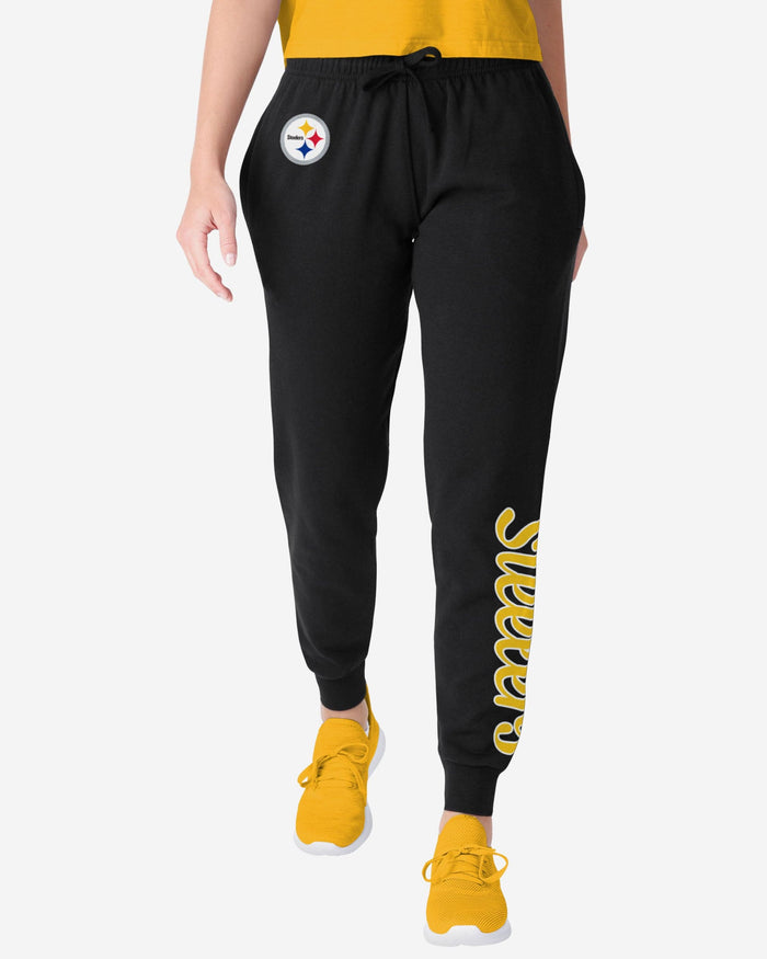 Pittsburgh Steelers Womens Script Wordmark Black Joggers FOCO S - FOCO.com