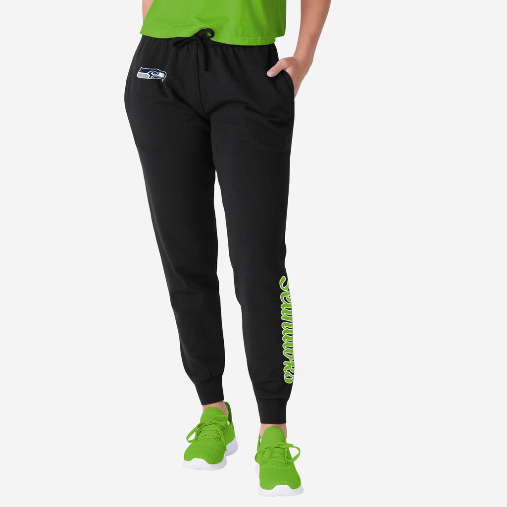 Seattle Seahawks Womens Script Wordmark Black Joggers FOCO S - FOCO.com