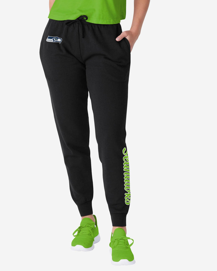 Seattle Seahawks Womens Script Wordmark Black Joggers FOCO S - FOCO.com